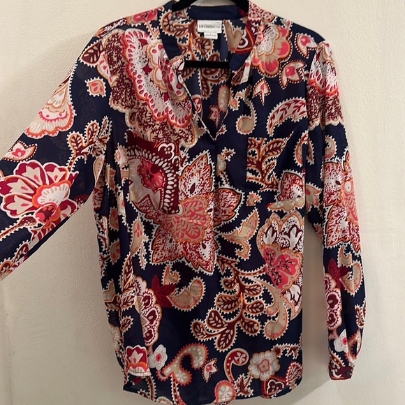 NWOT Liz Claiborne long sleeve lightweight print V-neck top Size L - Picture 1 of 11